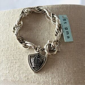 Men’s Stigma 8” Stainless Steel Chain Bracelet with Crown Pendant